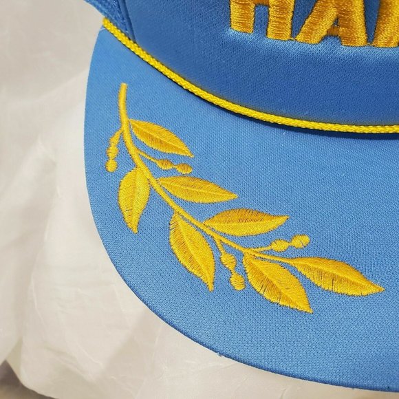 Hawaii Vintage Trucker Hat Blue Gold SnapBack Cap Hawaiian Headwear mesh back - Picture 8 of 8